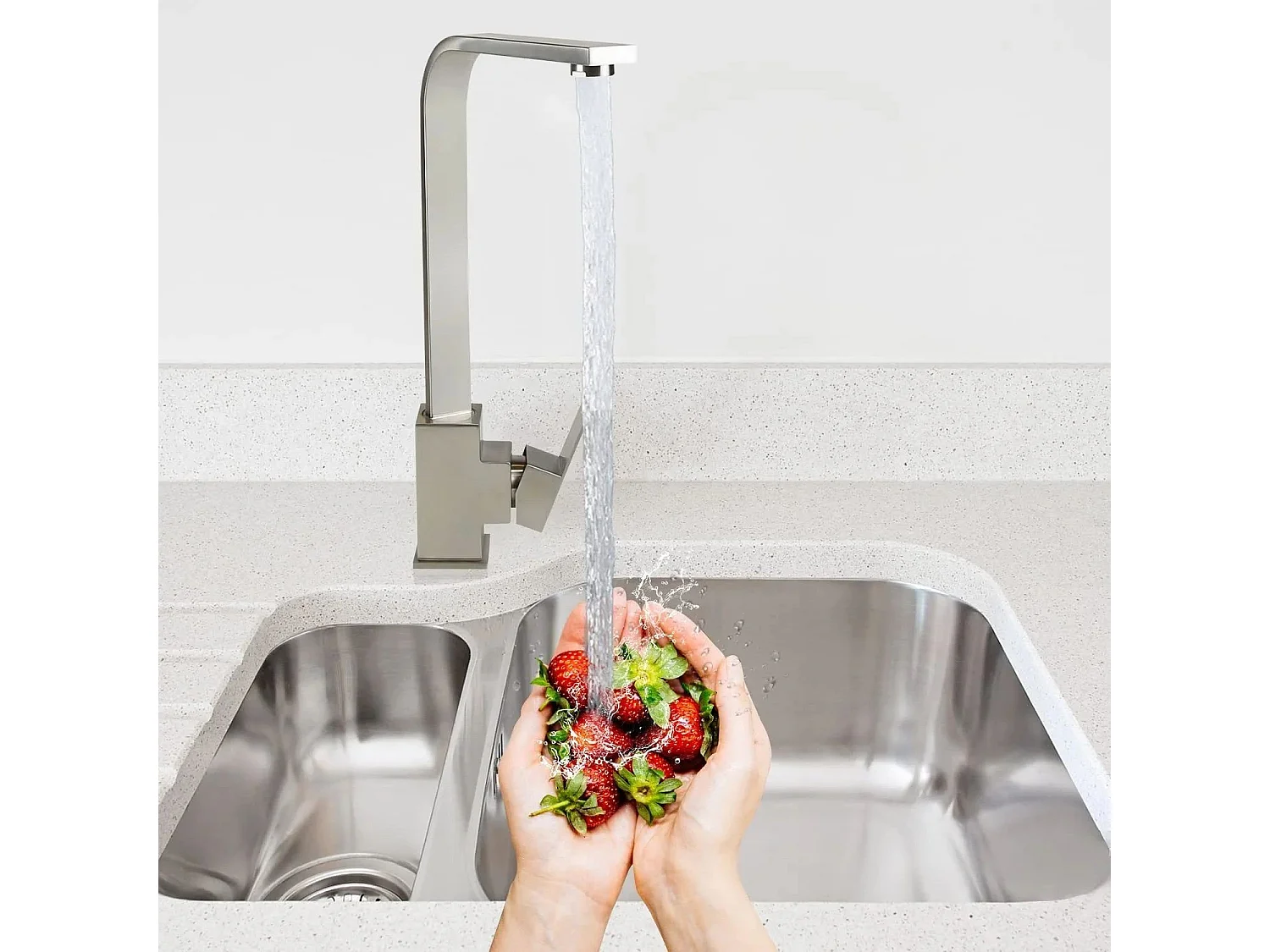 NETTLIFE Wasserhahn Küche Küchenarmatur Gebürstet Hochdruck - Armatur Edelstahl Mischbatterie 360° Schwenkbar Spültischarmatur