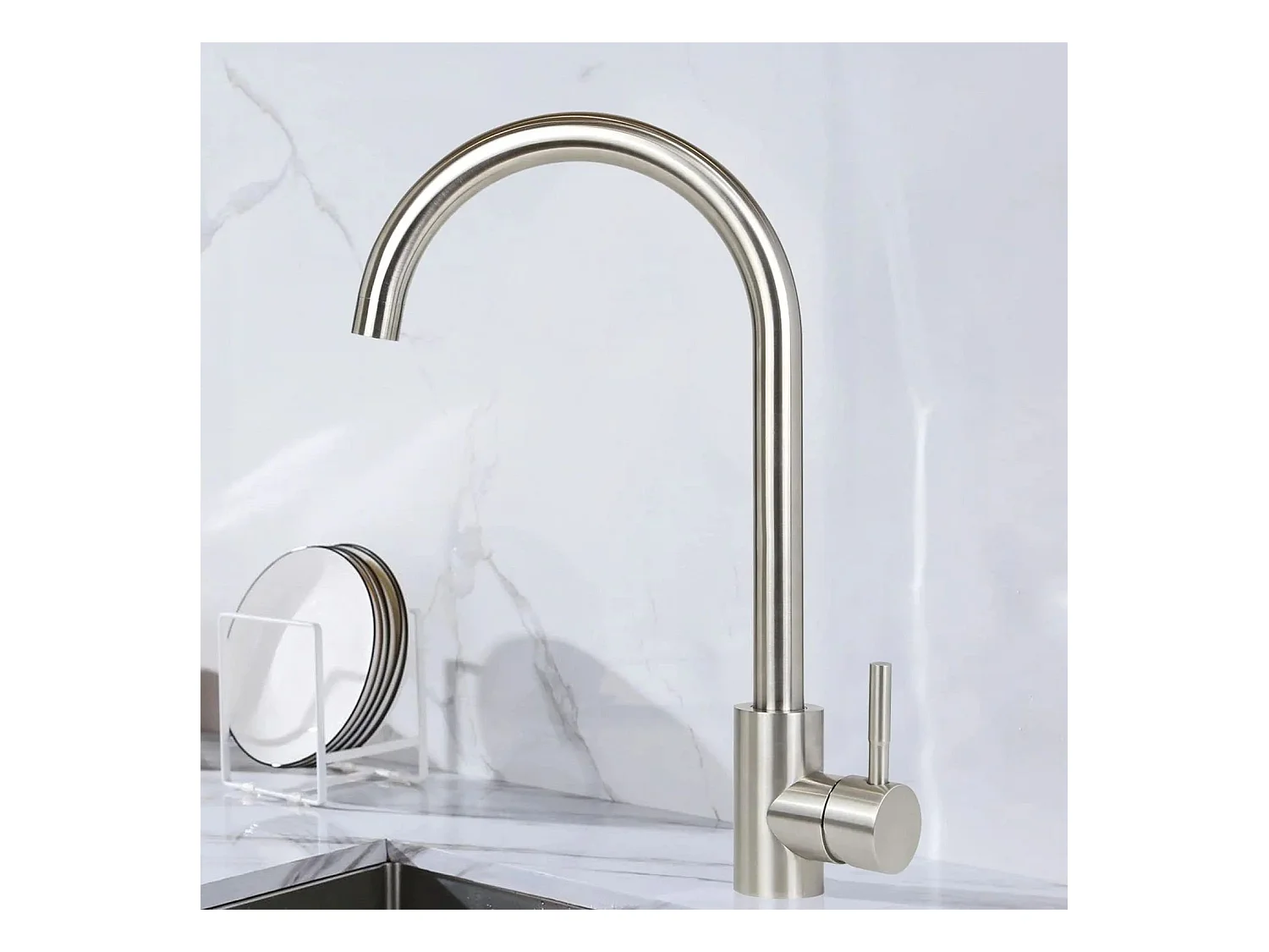 NETTLIFE robinet de cuisine robinet haute pression robinet d'évier de cuisine en acier inoxydable pivotant à 360°