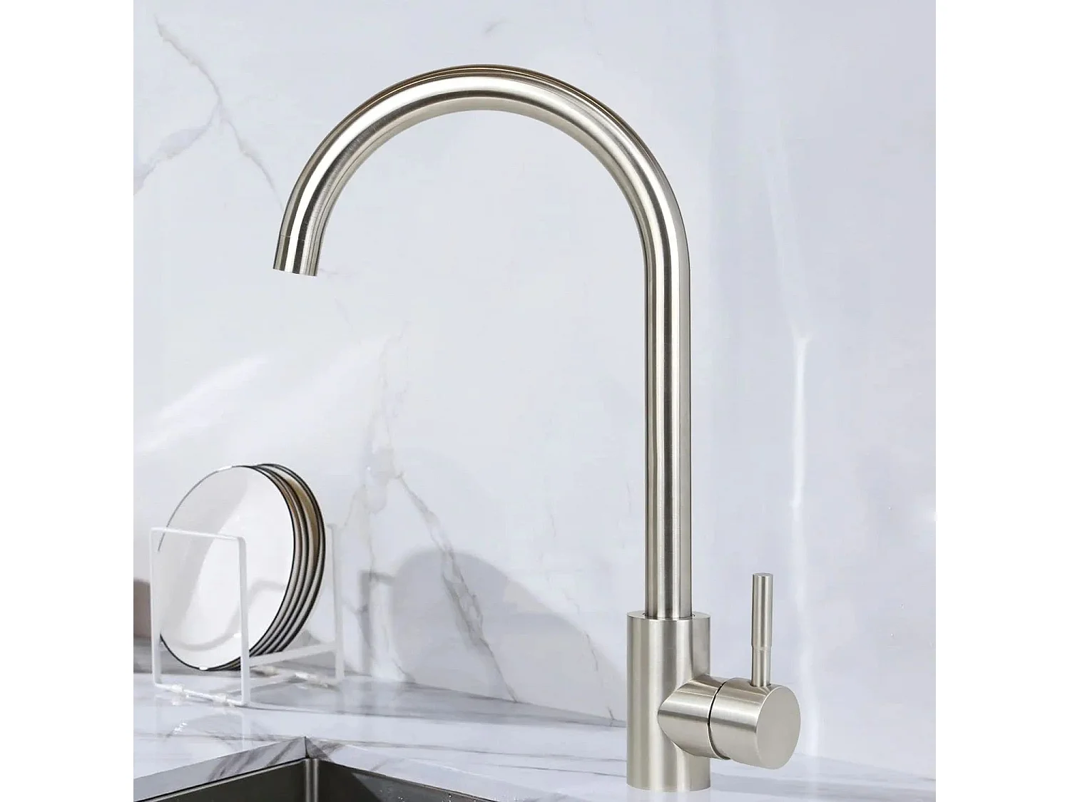 NETTLIFE robinet de cuisine robinet haute pression robinet d'évier de cuisine en acier inoxydable pivotant à 360°