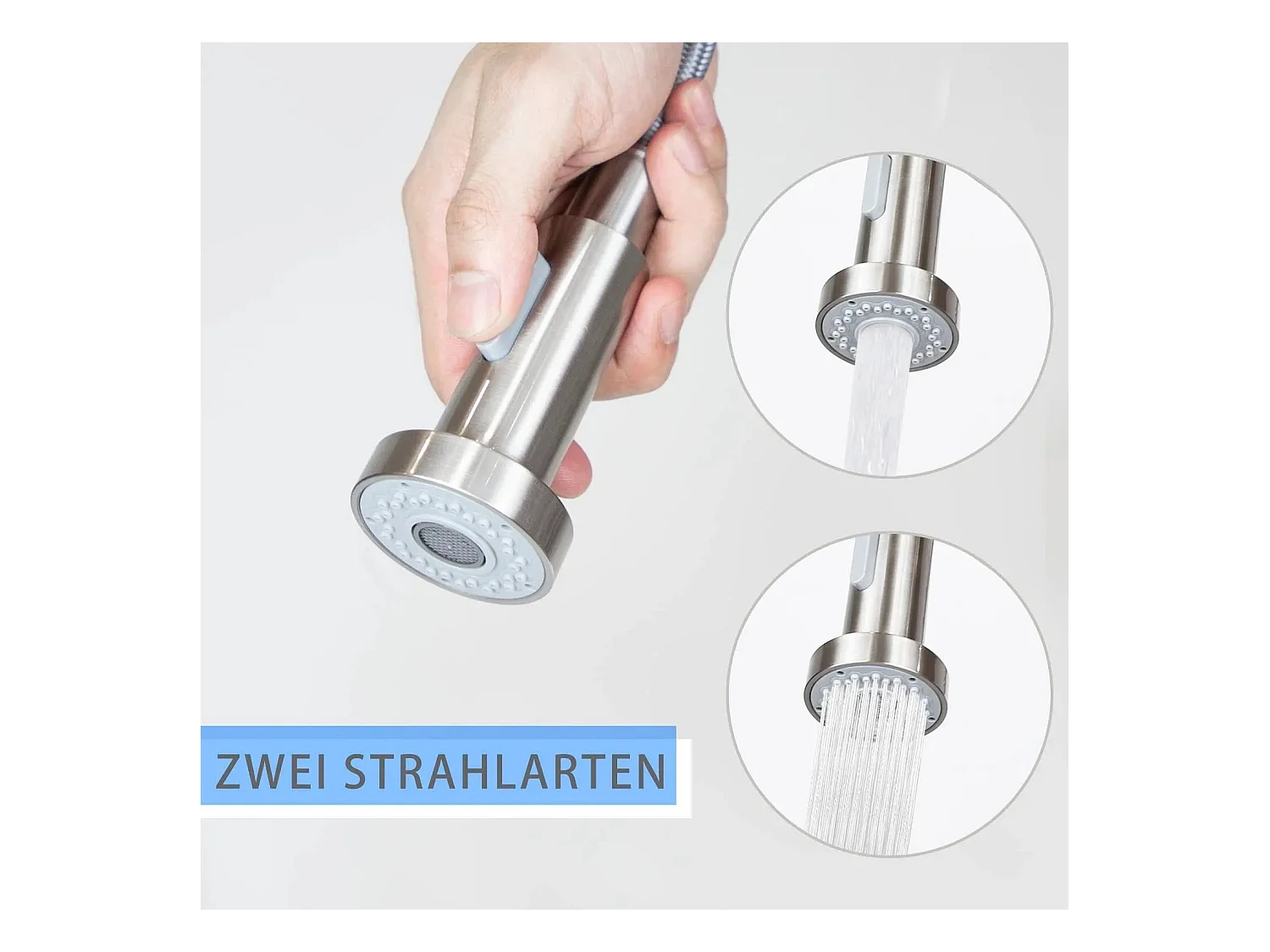 NETTLIFE Robinet de Cuisine avec Douchette Extractible Mitigeur Cuisine Bec Rotatif Mitigeur d'Évier haute pression avec 2 types de jets , Nickel