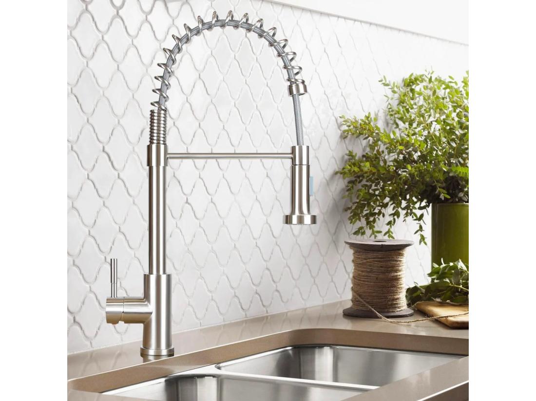 vente unique NETTLIFE Robinet de Cuisine avec Douchette Extractible Mitigeur Cuisine Bec Rotatif Mitigeur d'Évier haute pression avec 2 types de jets Nickel