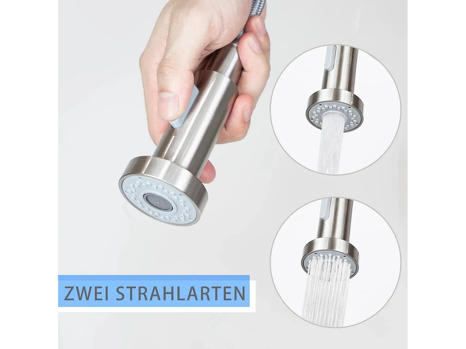 NETTLIFE Robinet de Cuisine avec Douchette Extractible Mitigeur Cuisine Bec Rotatif Mitigeur d'Évier haute pression avec 2 types de jets , Nickel