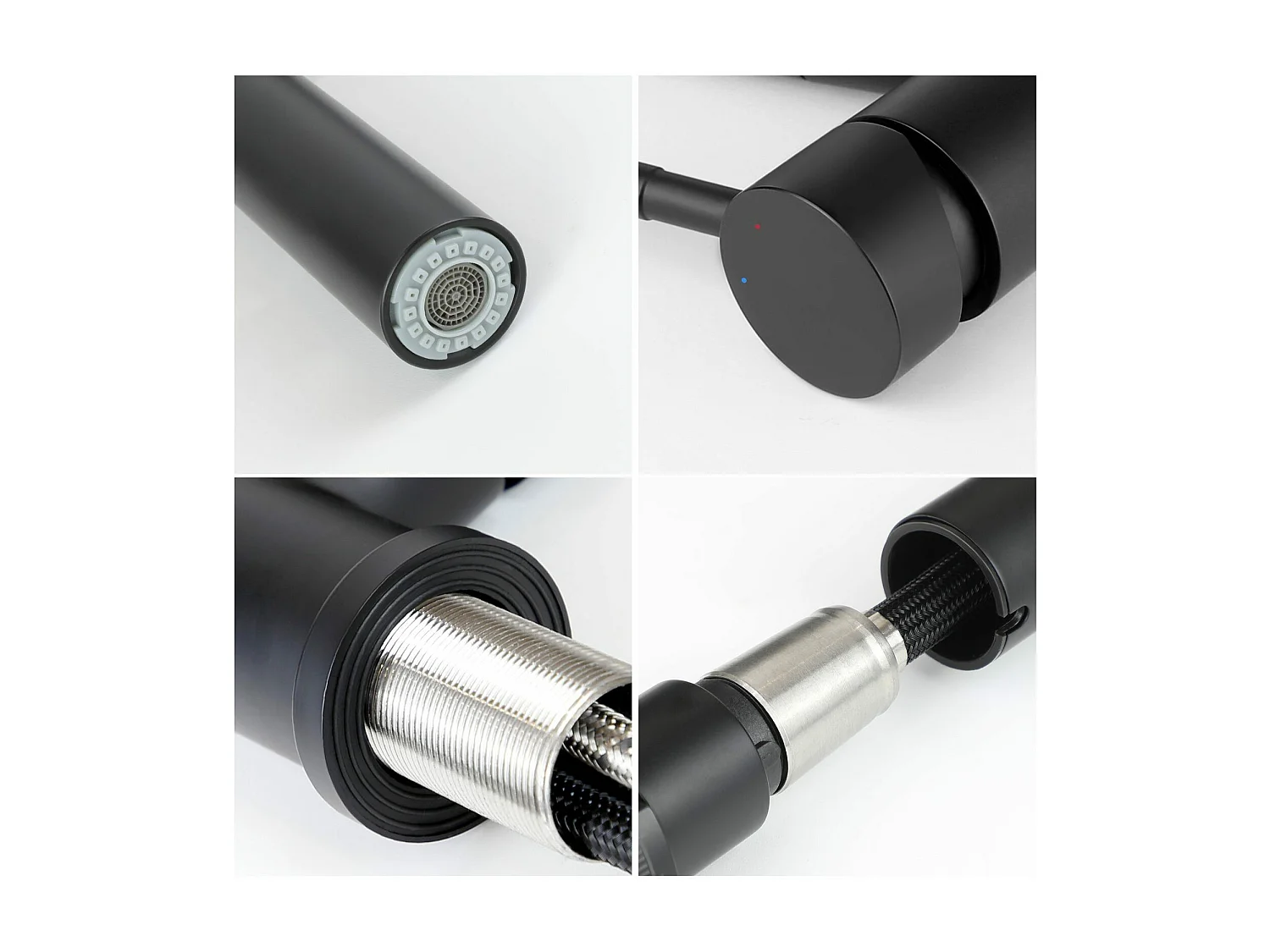 NETTLIFE Keukenkraan met uittrekbare douchekop, hoge druk, dubbele straal en 360° draaibare zwarte roestvrijstalen kraan