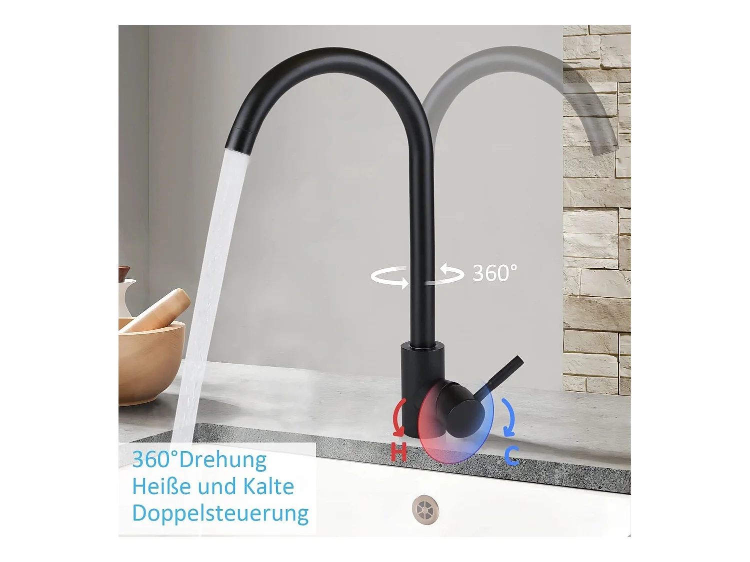 NETTLIFE Küchenarmatur Hochdruck Küchenspültischarmatur aus Edelstahl 360° drehbar