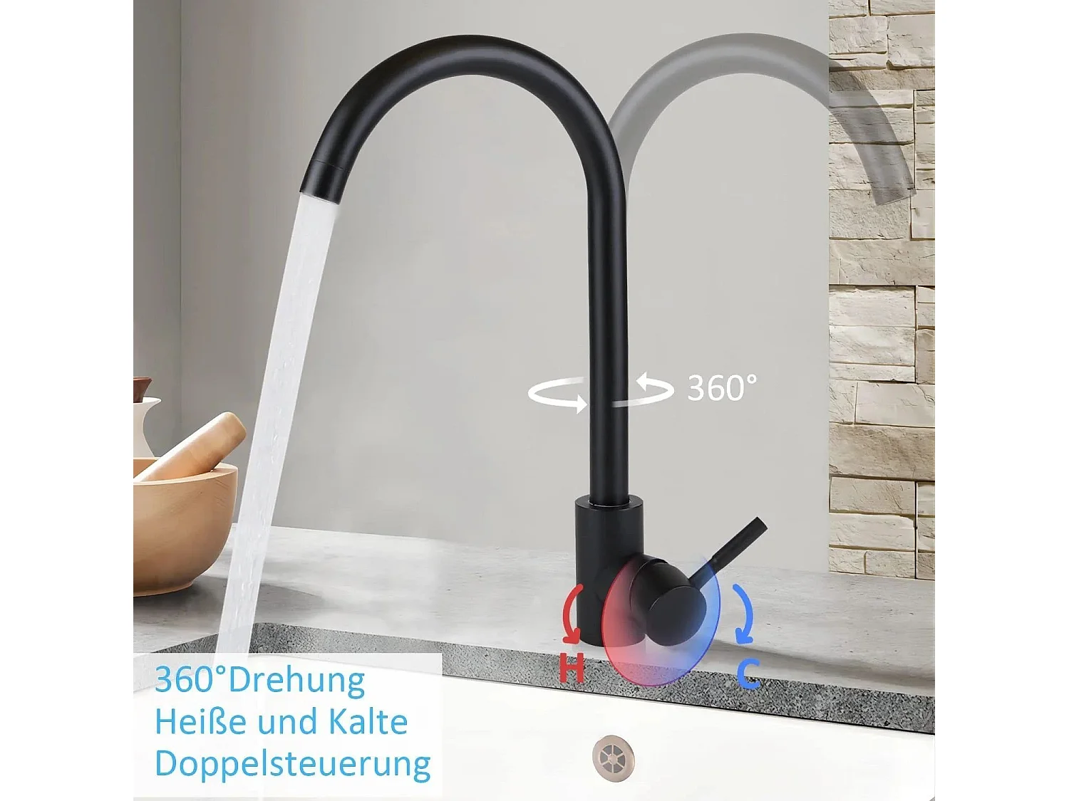 NETTLIFE Keukenkraan Keukenhoogdrukkraan Keukenwasbakkenkraan Rvs 360° draaibare kraan