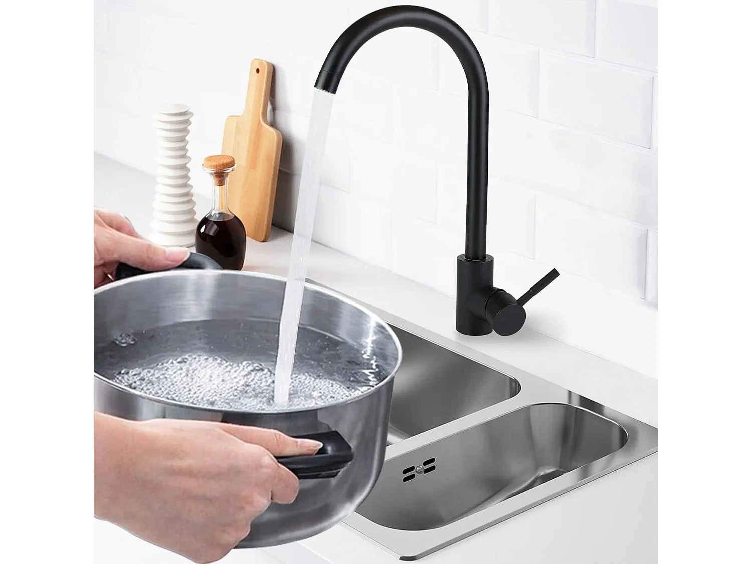 NETTLIFE robinet de cuisine robinet haute pression robinet d'évier de cuisine en acier inoxydable pivotant à 360°