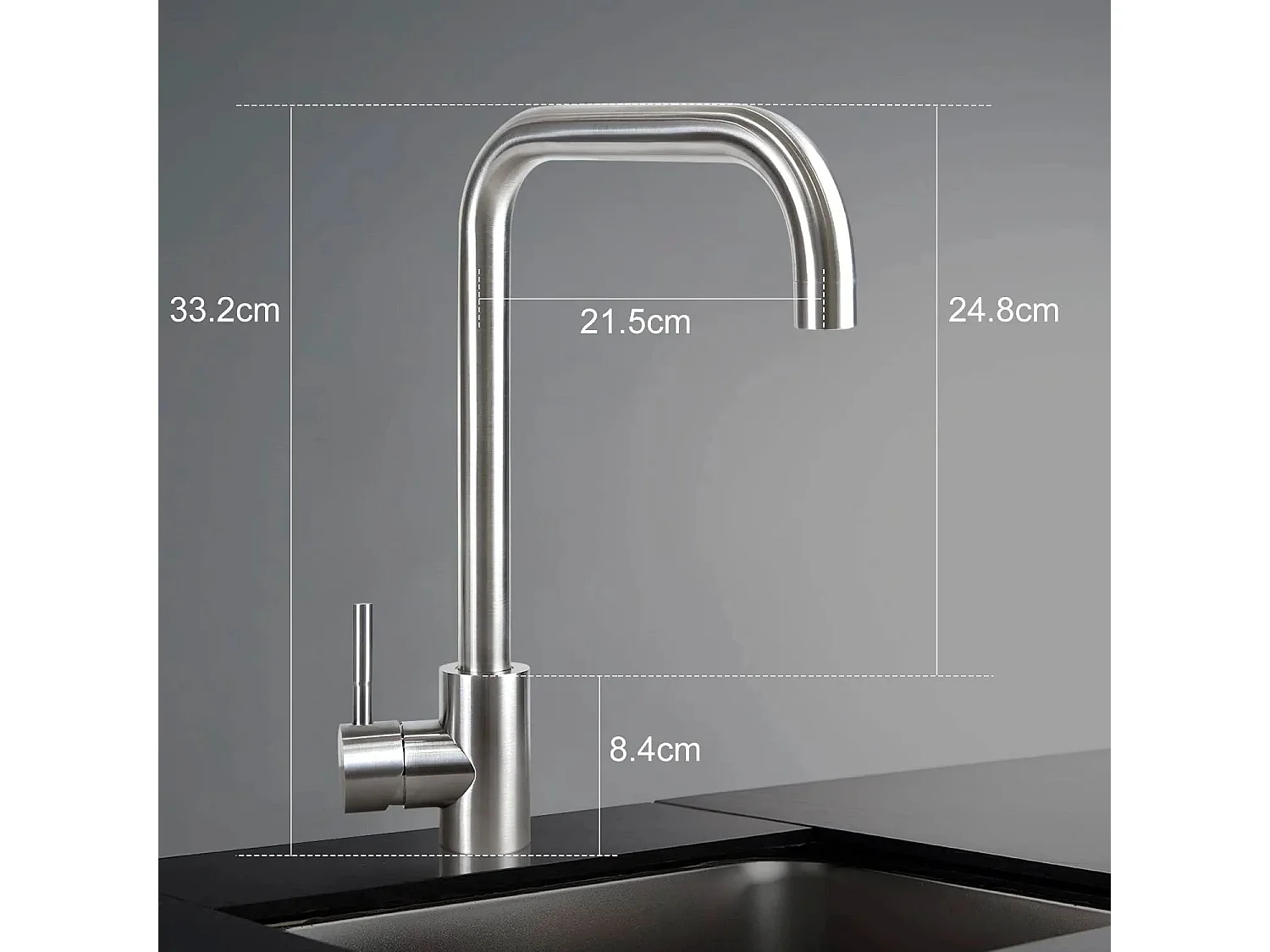 NETTLIFE Robinet de Cuisine mitigeur en Acier Inoxydable avec Poignée Unique, à Haute Pression, Robinet de Cuisine Pivotant à 360 °, Nickel