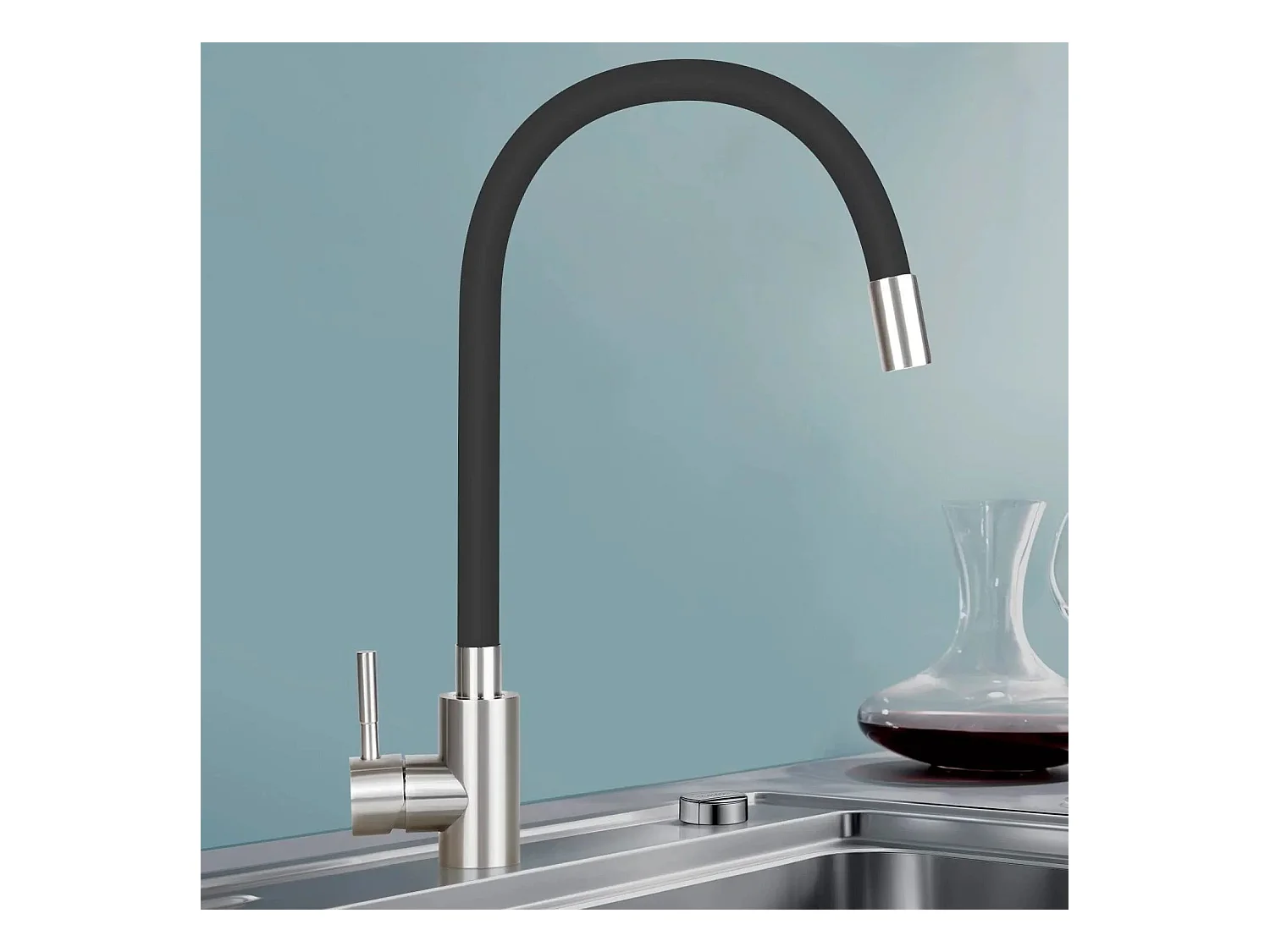 NETTLIFE Wasserhahn Küche Küchenarmatur Schwarz - Armatur Edelstahl Mischbatterie 360° Drehbar Schwenkbar Spültischarmatur Küchenwasserhahn mit Flexibler