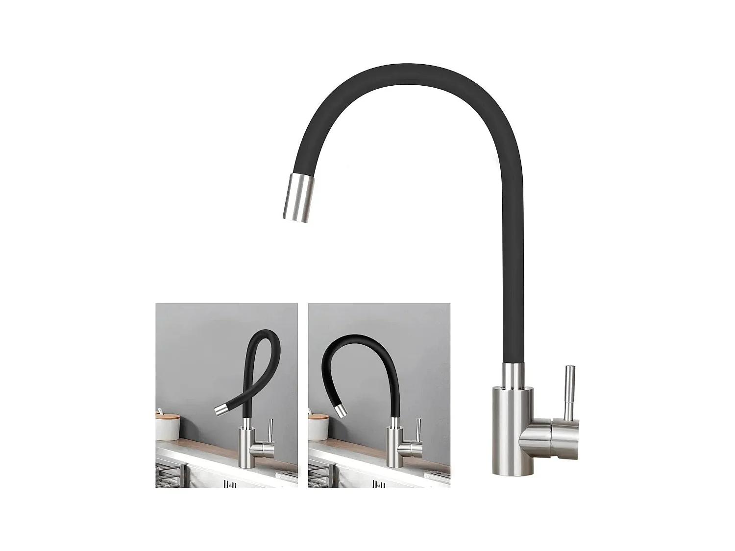 NETTLIFE Wasserhahn Küche Küchenarmatur Schwarz - Armatur Edelstahl Mischbatterie 360° Drehbar Schwenkbar Spültischarmatur Küchenwasserhahn mit Flexibler