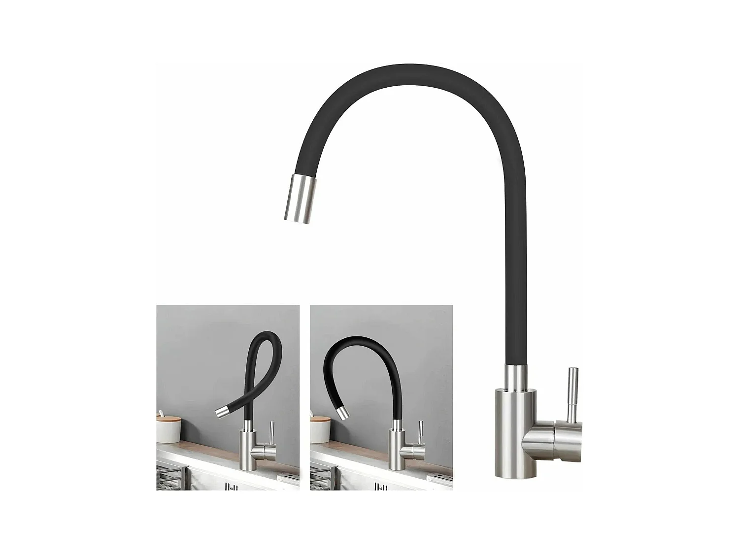 NETTLIFE Wasserhahn Küche Küchenarmatur Schwarz - Armatur Edelstahl Mischbatterie 360° Drehbar Schwenkbar Spültischarmatur Küchenwasserhahn mit Flexibler