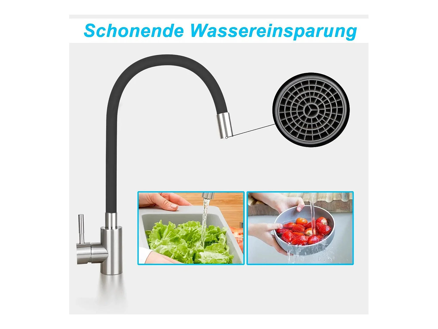 NETTLIFE Wasserhahn Küche Küchenarmatur Schwarz - Armatur Edelstahl Mischbatterie 360° Drehbar Schwenkbar Spültischarmatur Küchenwasserhahn mit Flexibler