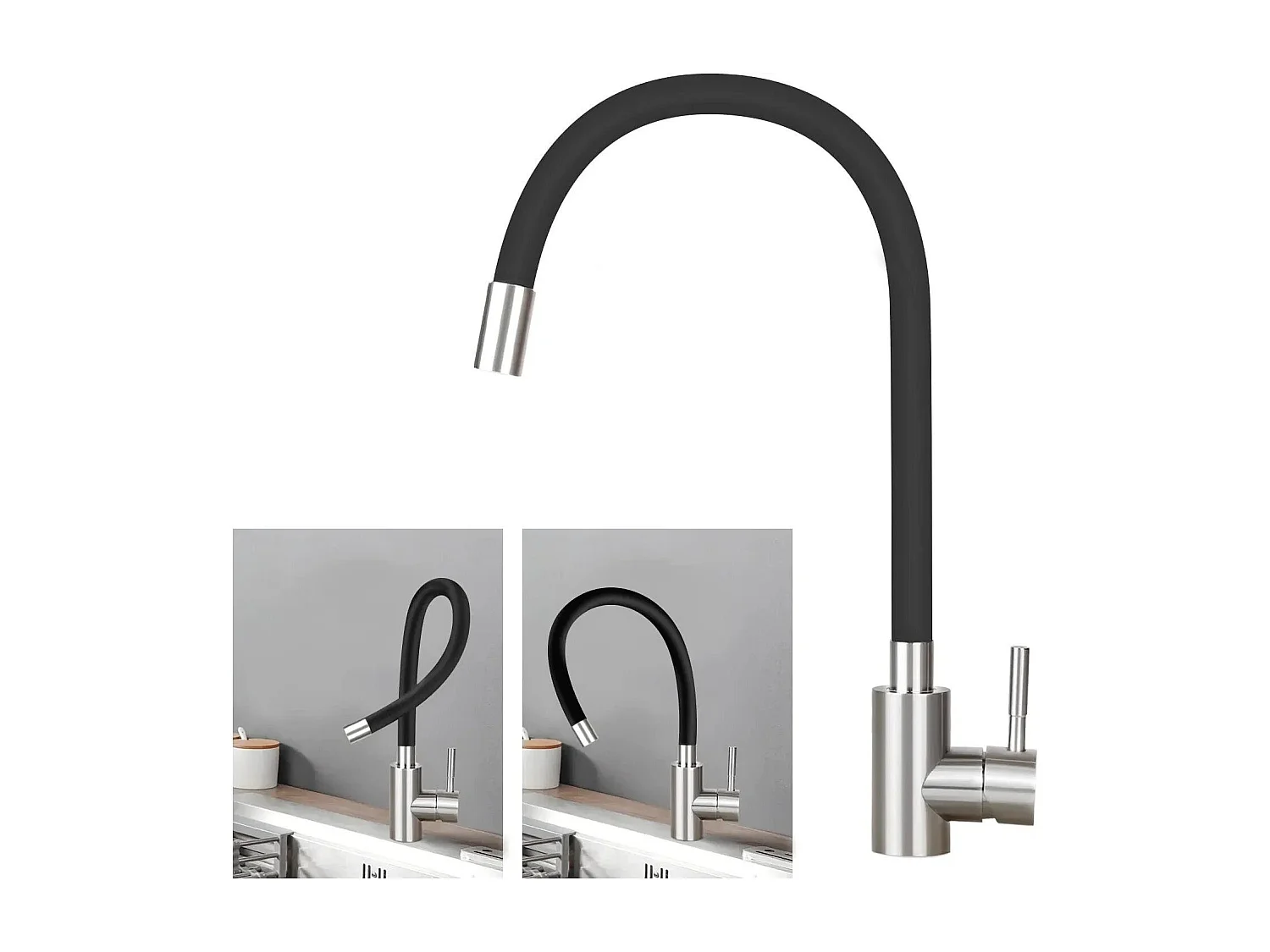 NETTLIFE Wasserhahn Küche Küchenarmatur Schwarz - Armatur Edelstahl Mischbatterie 360° Drehbar Schwenkbar Spültischarmatur Küchenwasserhahn mit Flexibler