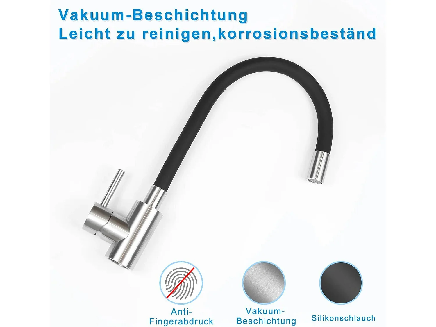 NETTLIFE Wasserhahn Küche Küchenarmatur Schwarz - Armatur Edelstahl Mischbatterie 360° Drehbar Schwenkbar Spültischarmatur Küchenwasserhahn mit Flexibler