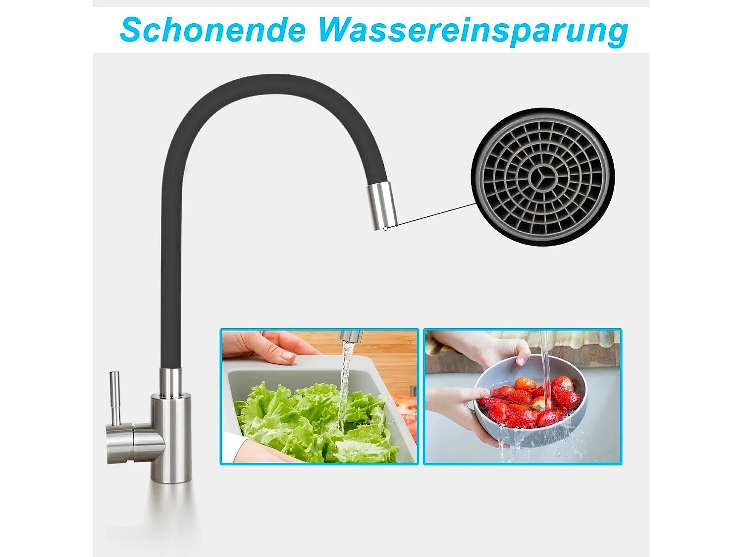 NETTLIFE Wasserhahn Küche Küchenarmatur Schwarz - Armatur Edelstahl Mischbatterie 360° Drehbar Schwenkbar Spültischarmatur Küchenwasserhahn mit Flexibler