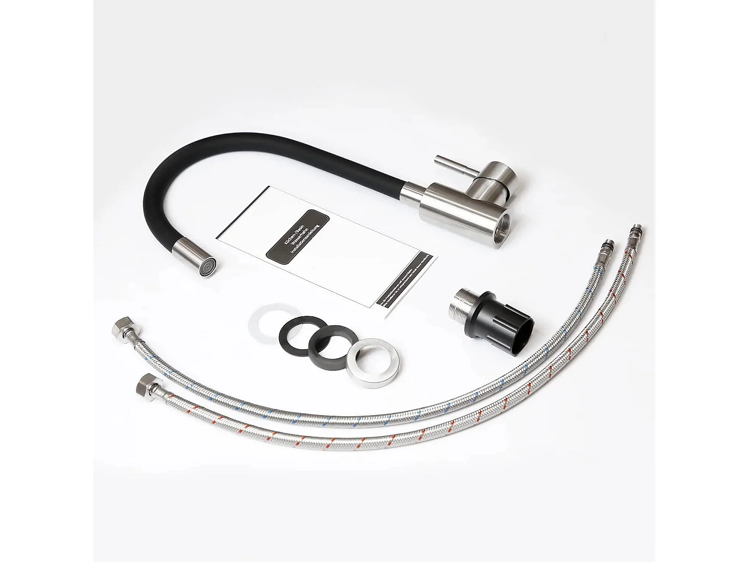 NETTLIFE Wasserhahn Küche Küchenarmatur Schwarz - Armatur Edelstahl Mischbatterie 360° Drehbar Schwenkbar Spültischarmatur Küchenwasserhahn mit Flexibler