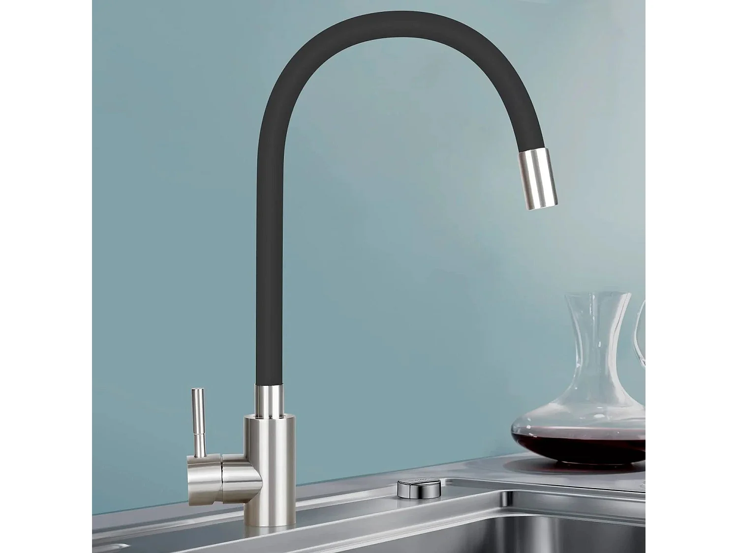 NETTLIFE Wasserhahn Küche Küchenarmatur Schwarz - Armatur Edelstahl Mischbatterie 360° Drehbar Schwenkbar Spültischarmatur Küchenwasserhahn mit Flexibler