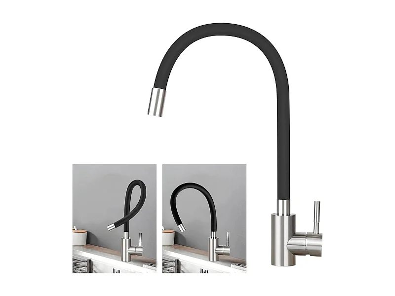 NETTLIFE Keukenkraan met unieke zwarte greep, 360° draaibare, flexibele en draaibare RVS mengkraan voor keukenwasbak