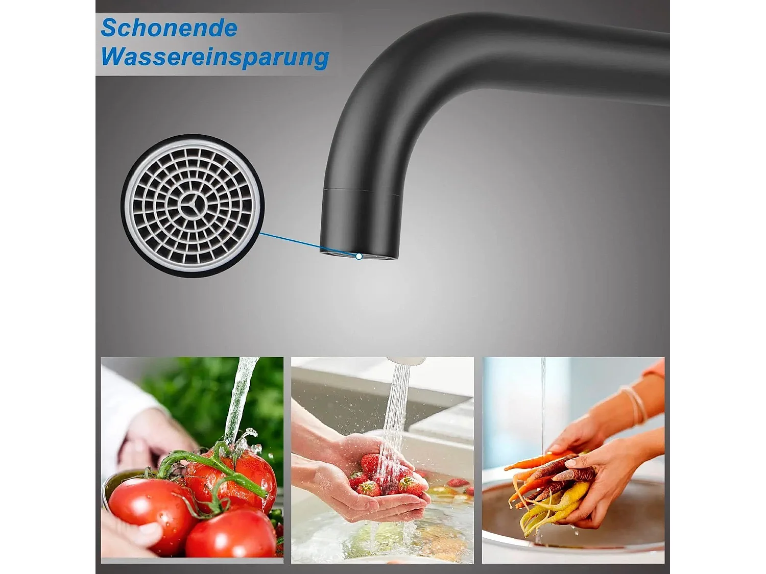 NETTLIFE Robinet de Cuisine mitigeur en Acier Inoxydable avec Poignée Unique, à Haute Pression, Robinet de Cuisine Pivotant à 360 °，Noir