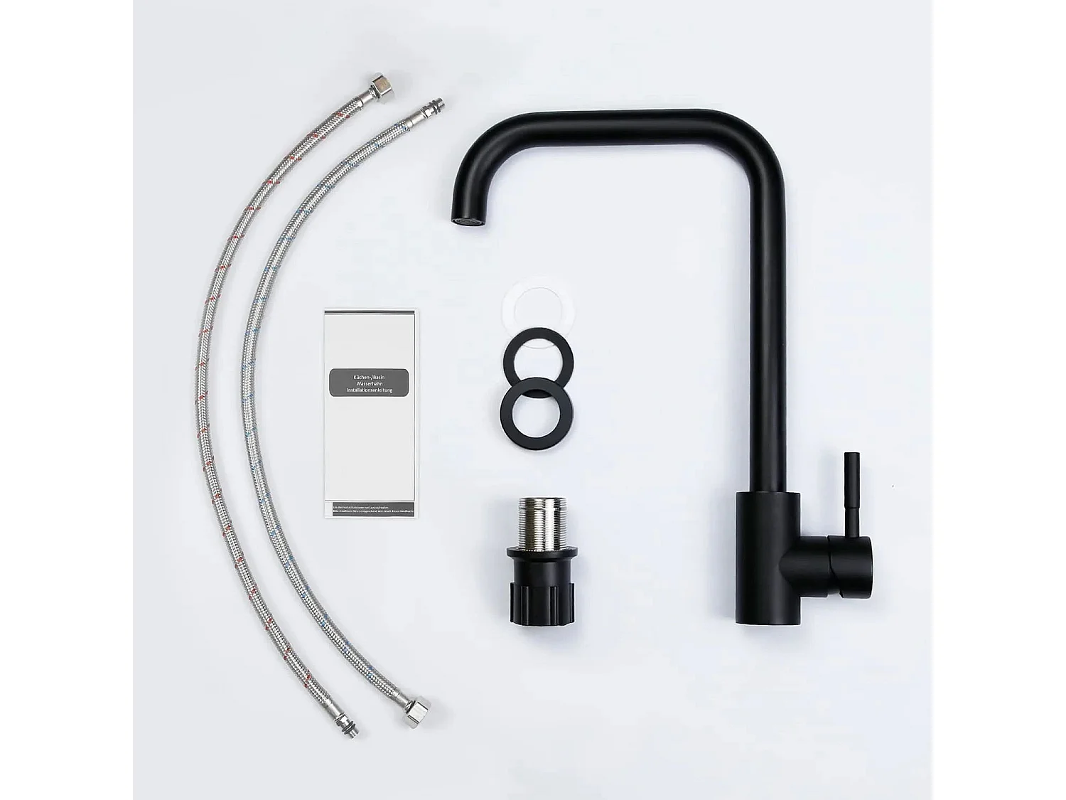 NETTLIFE Keukenkraan, 360° zwenkbare keukenkraan, enkellaags mengkraan met unieke handgreep, hoog druk, zwarte kleur, roestvrijstalen