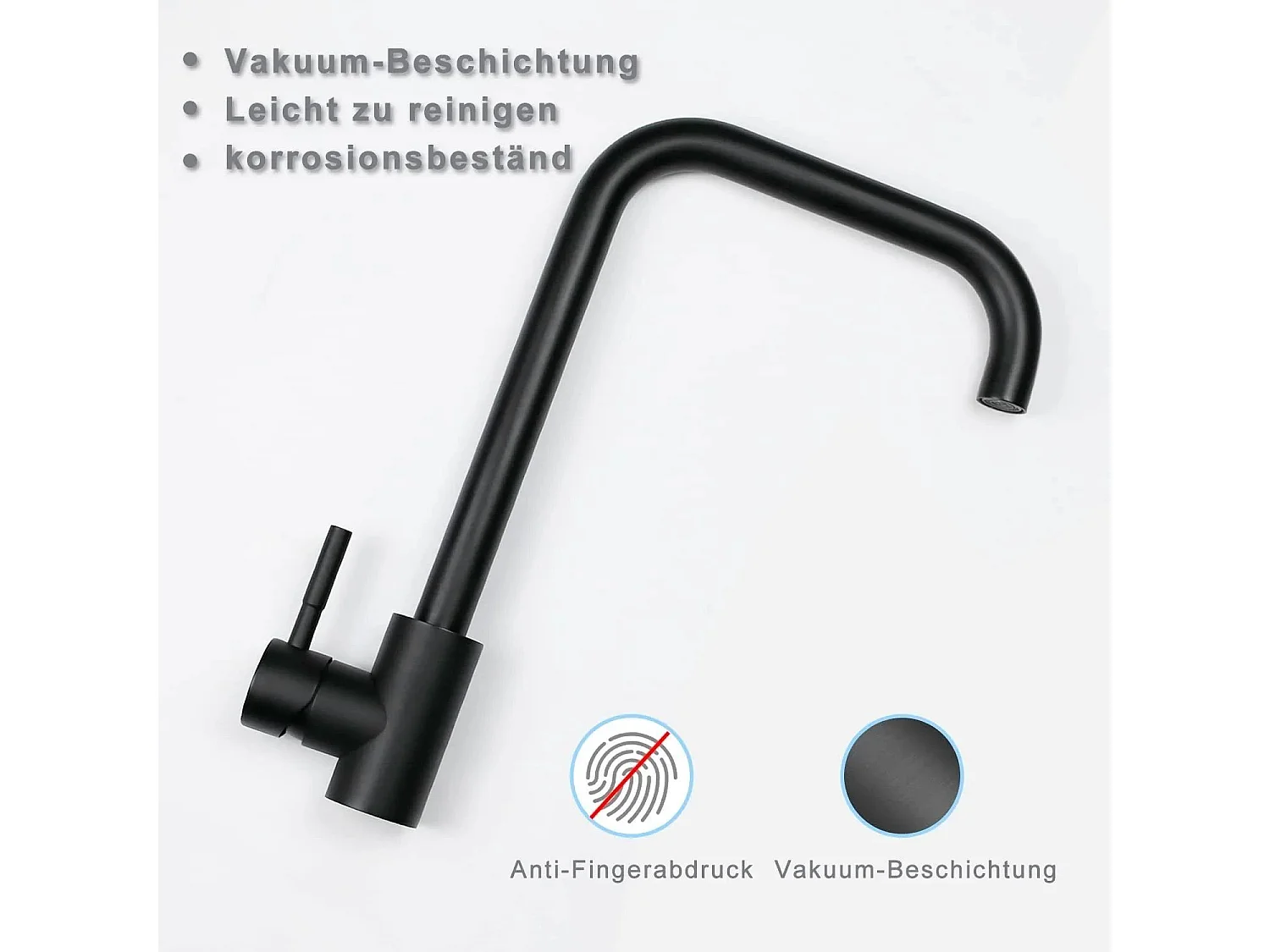 NETTLIFE Keukenkraan, 360° zwenkbare keukenkraan, enkellaags mengkraan met unieke handgreep, hoog druk, zwarte kleur, roestvrijstalen