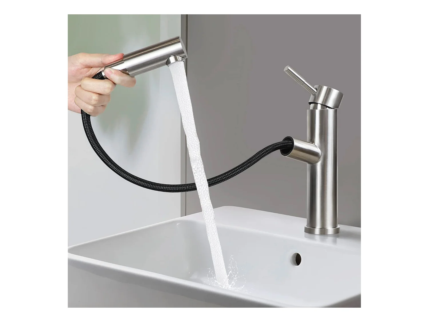 NETTLIFE mitigeur de lavabo mitigeur d'eau froide haute pression robinet de salle de bain