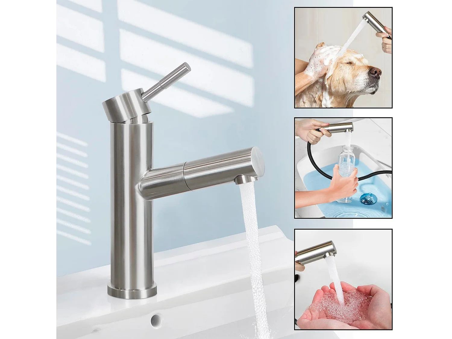 NETTLIFE Mezclador de lavabo Mezclador de agua fría de alta presión Grifo de baño