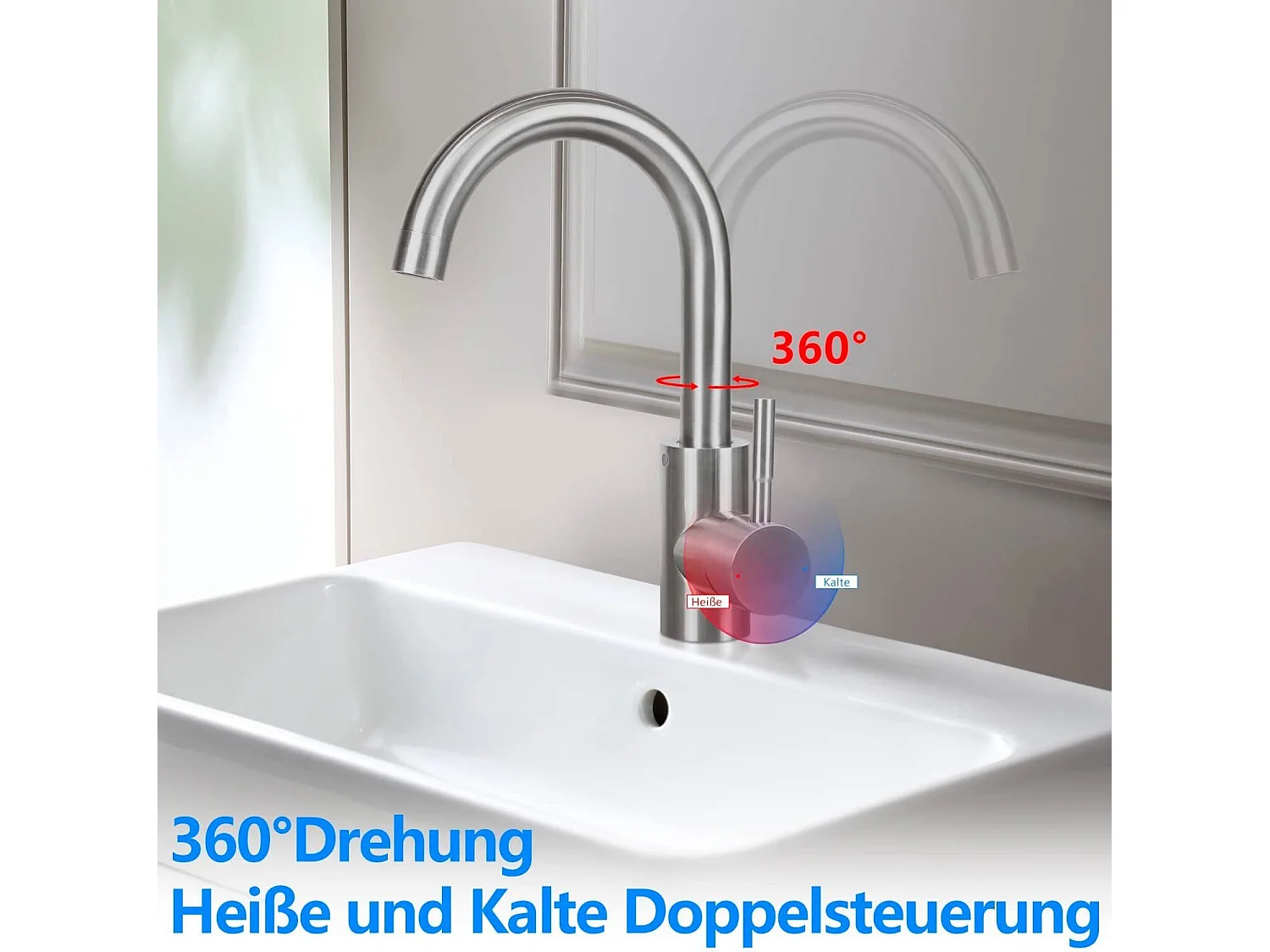 NETTLIFE Grifo de cocina Grifo de fregadero de baño Grifo de baño de acero inoxidable de alta presión