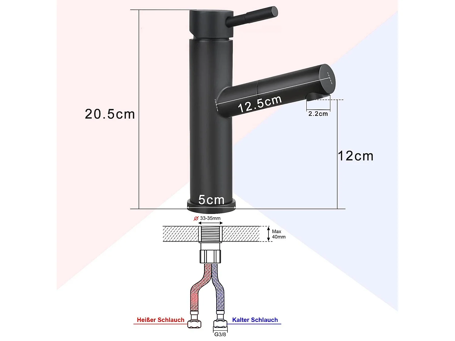 NETTLIFE mitigeur de lavabo mitigeur d'eau froide haute pression robinet de salle de bain