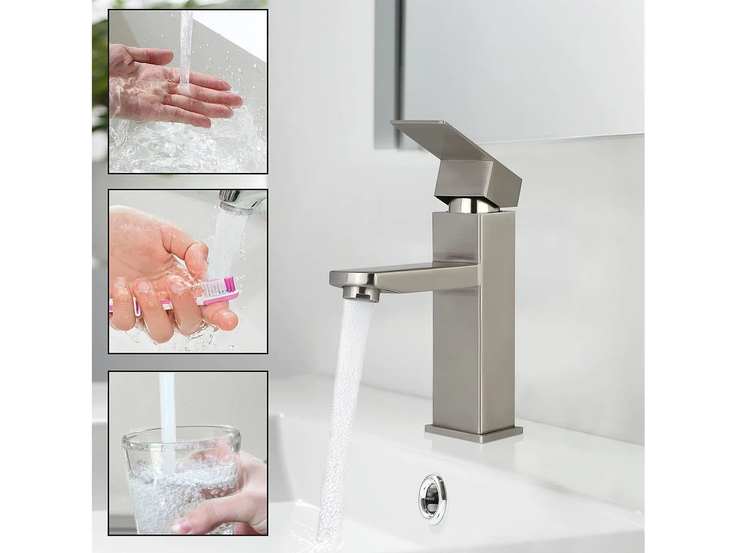 NETTLIFE Grifo de fregadero Grifo de agua caliente / fría Grifo de alta presión de acero inoxidable