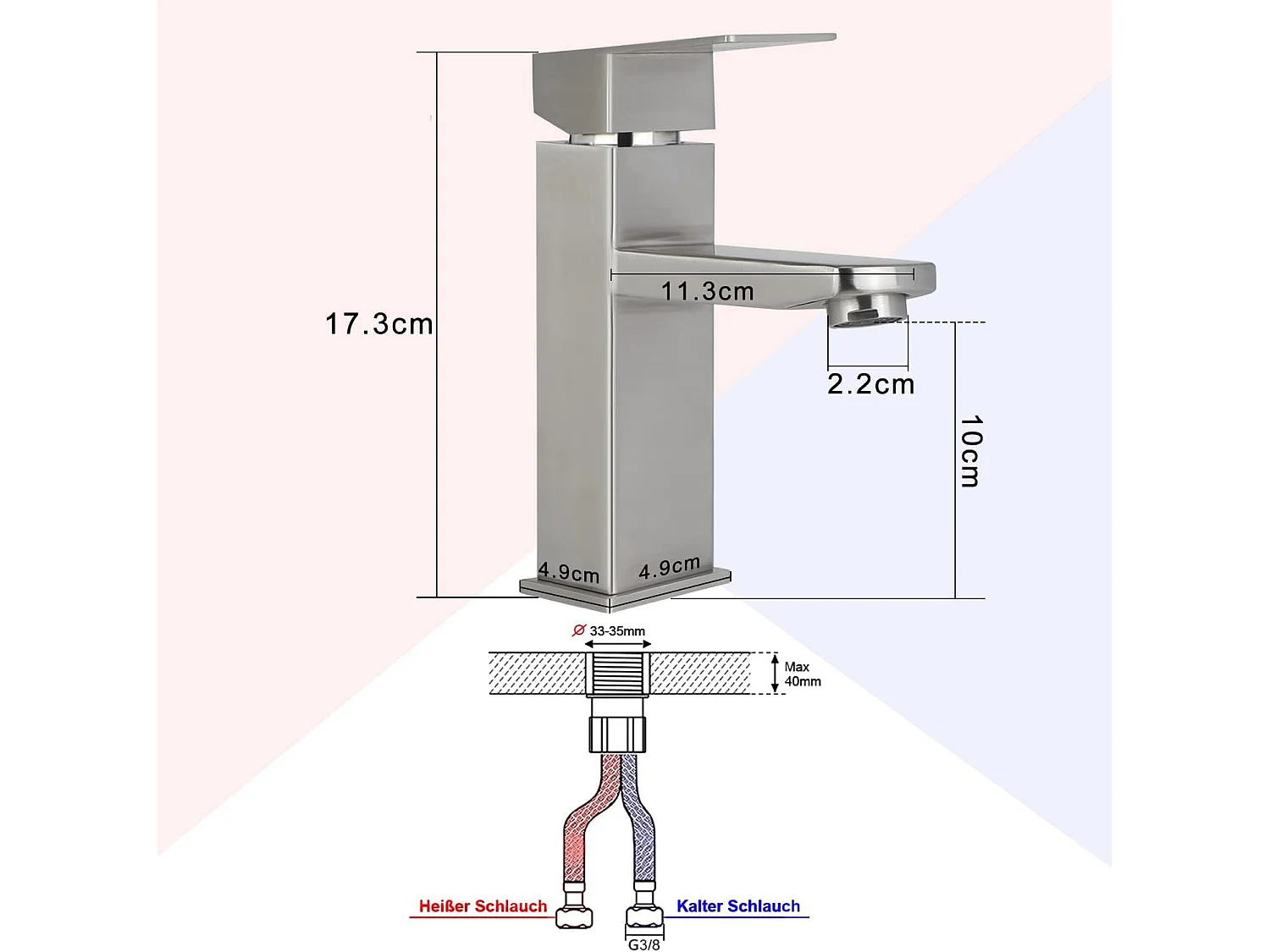 NETTLIFE robinet d'évier robinet chaud/froid robinet haute pression en acier inoxydable