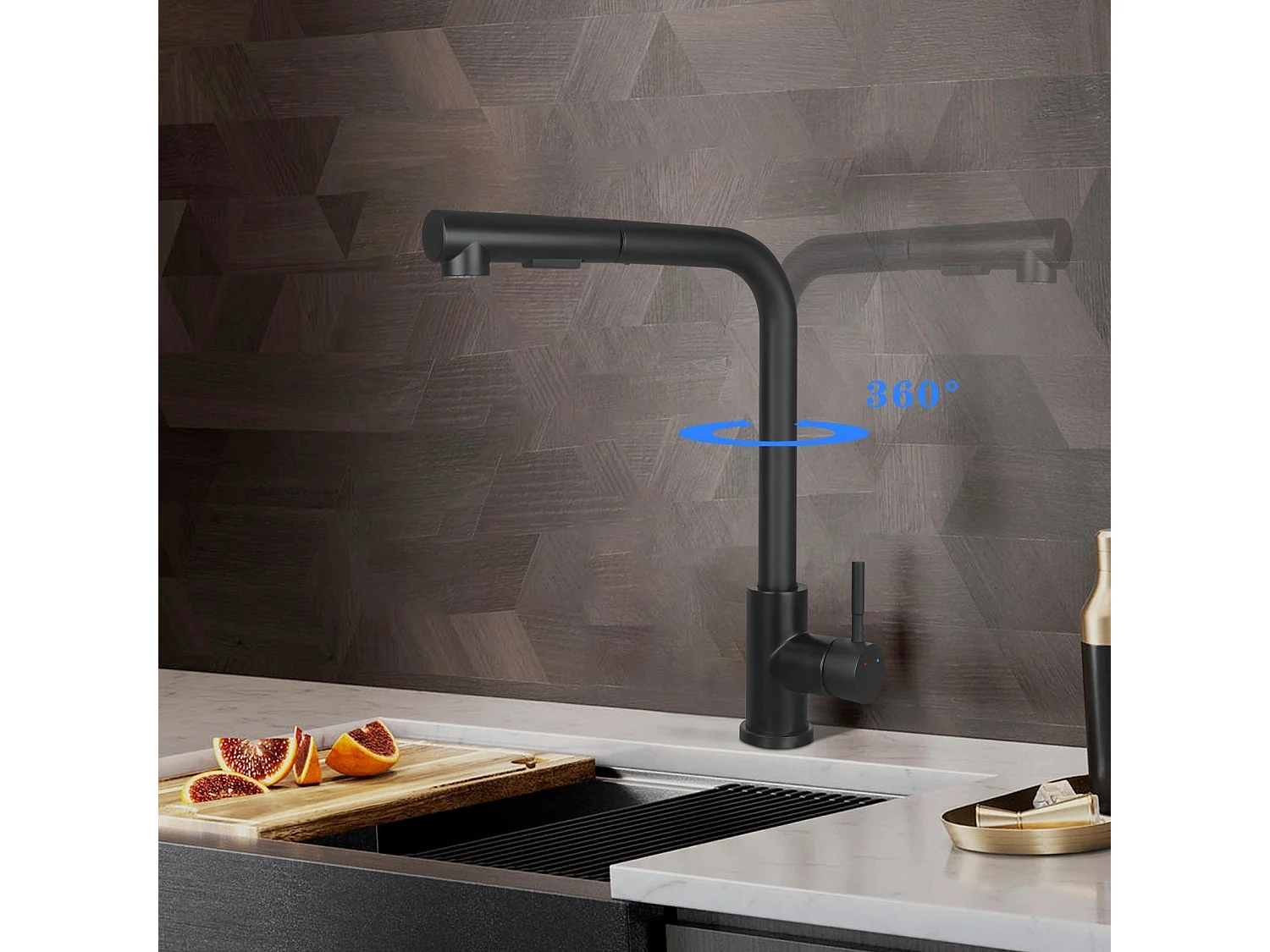 NETTLIFE Grifo de fregadero Grifo de lavabo extensible giratorio 360° en acero inoxidable con 2 tipos de chorros