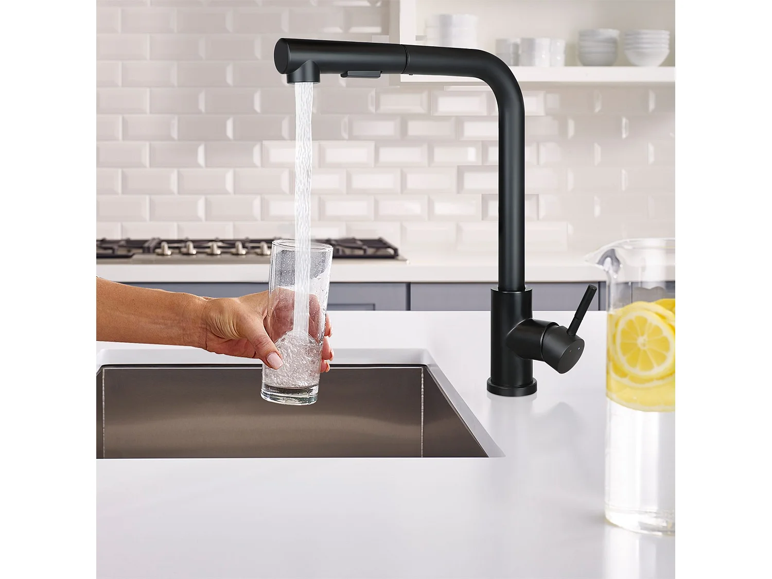 NETTLIFE Grifo de fregadero Grifo de lavabo extensible giratorio 360° en acero inoxidable con 2 tipos de chorros