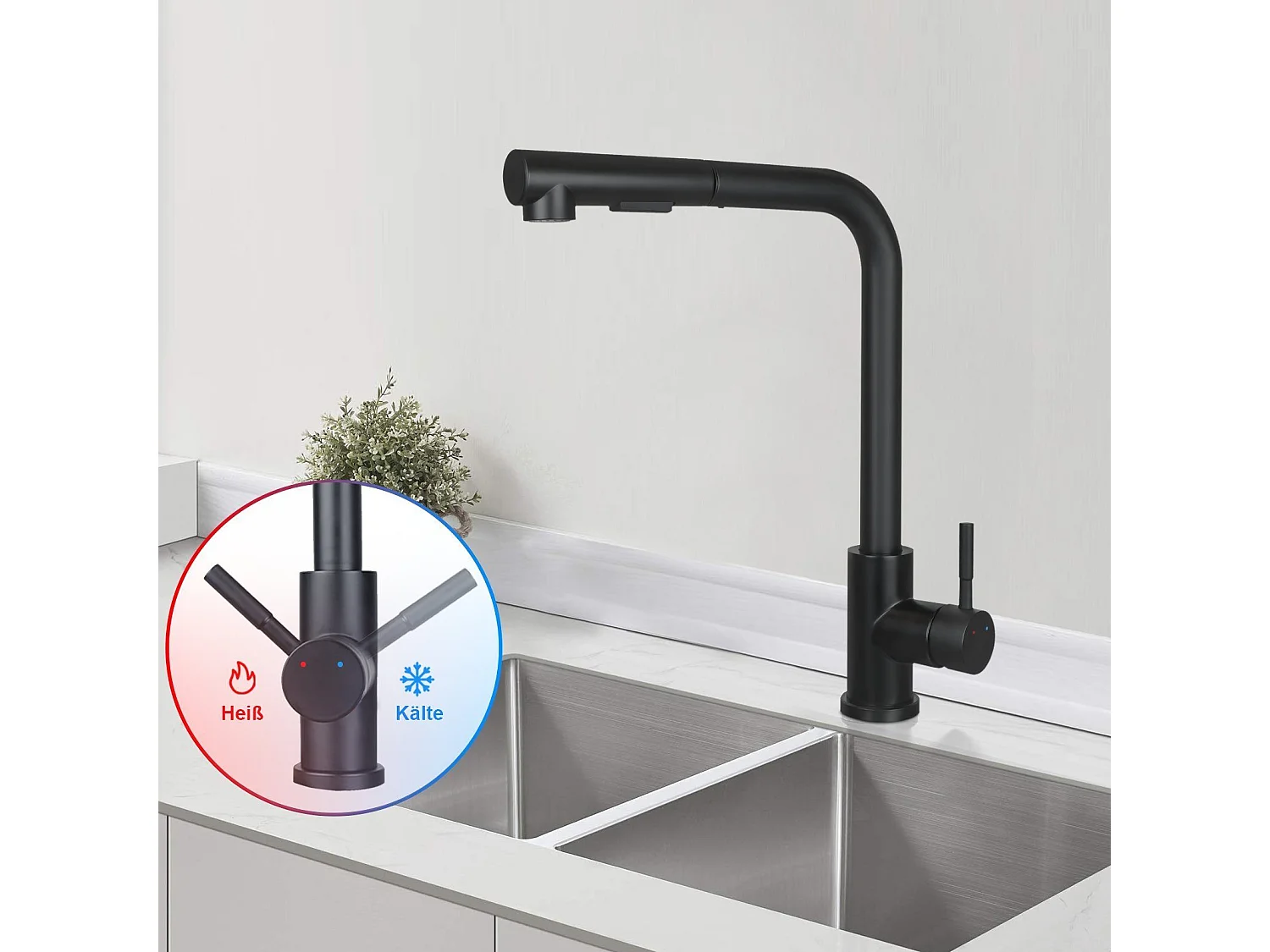 NETTLIFE Robinet de lavabo Robinet d'évier extensible Rotatif à 360° en acier inoxydable avec 2 types de jets
