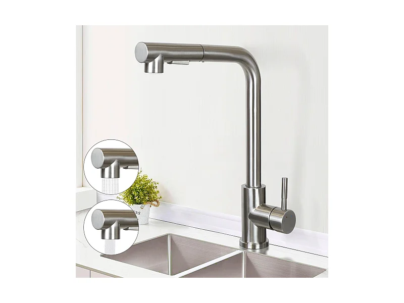 NETTLIFE Waschtischarmatur Waschbeckenarmatur ausziehbar 360° drehbar aus Edelstahl mit 2 Strahlarten