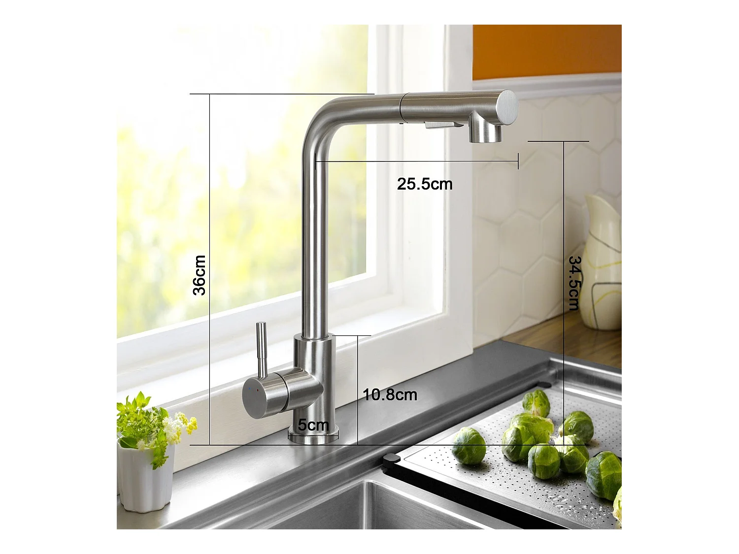 NETTLIFE Bateria umywalkowa Wysuwana bateria umywalkowa Obrotowa 360° Stal nierdzewna z 2 rodzajami strumienia