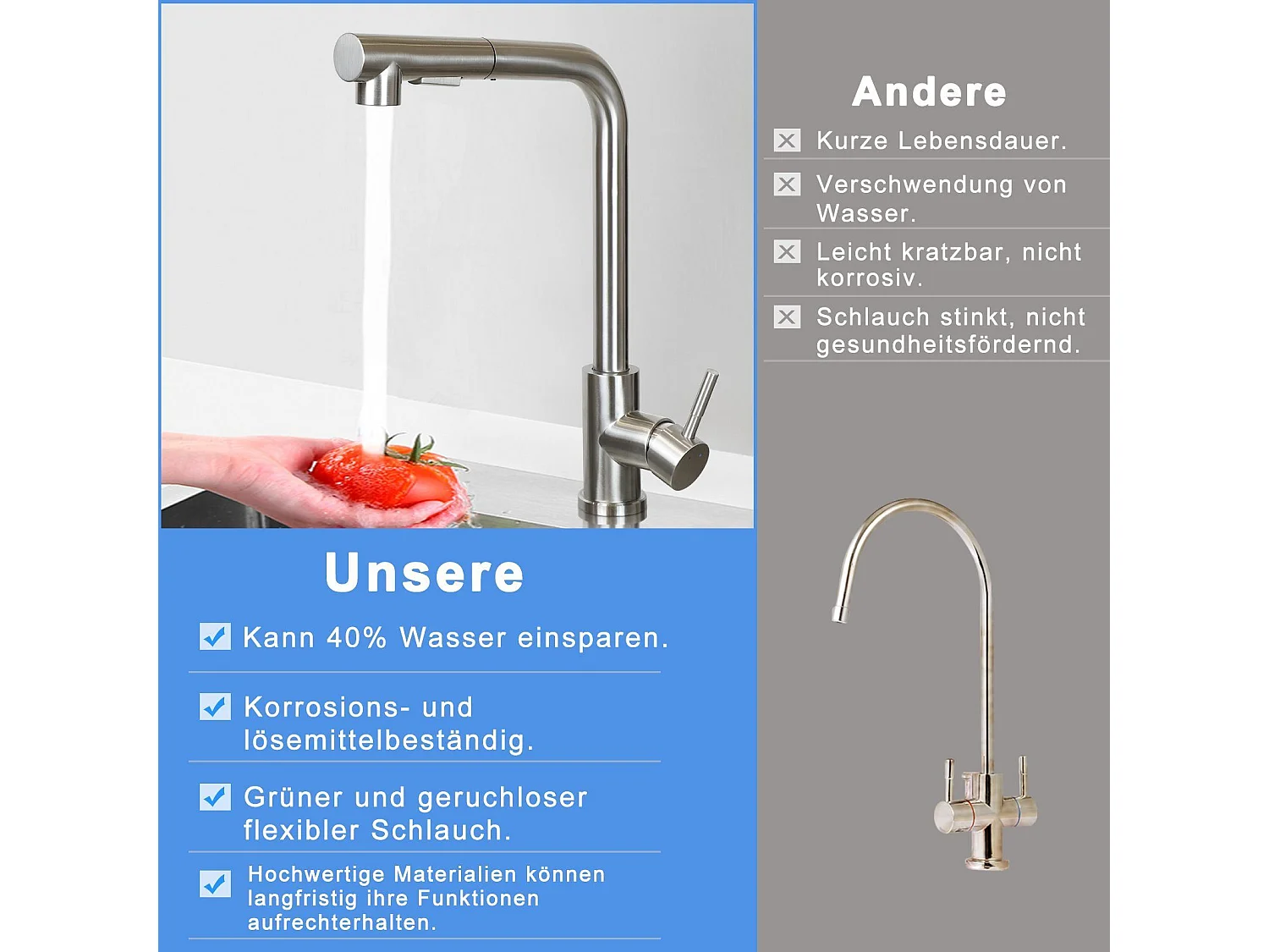 NETTLIFE Bateria umywalkowa Wysuwana bateria umywalkowa Obrotowa 360° Stal nierdzewna z 2 rodzajami strumienia