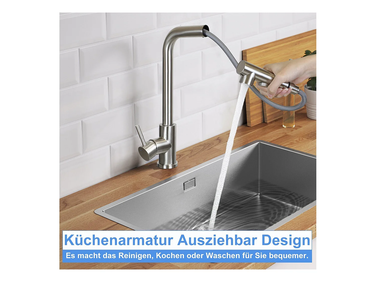 NETTLIFE Waschtischarmatur Waschbeckenarmatur ausziehbar 360° drehbar aus Edelstahl mit 2 Strahlarten