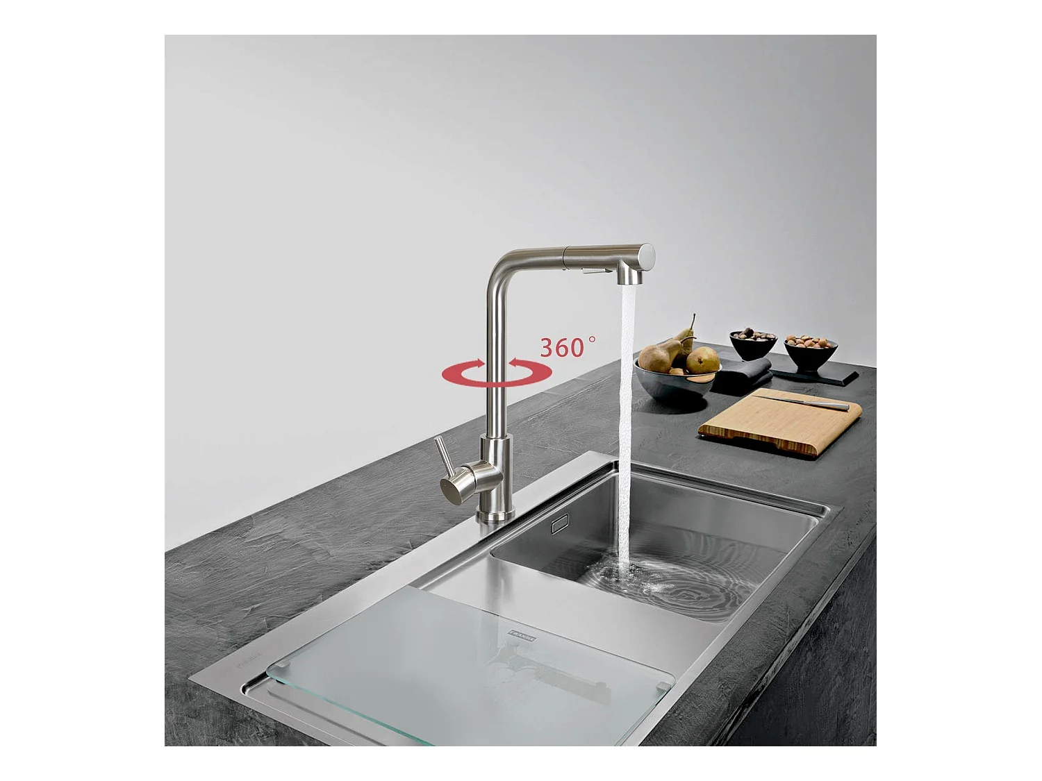 NETTLIFE Waschtischarmatur Waschbeckenarmatur ausziehbar 360° drehbar aus Edelstahl mit 2 Strahlarten