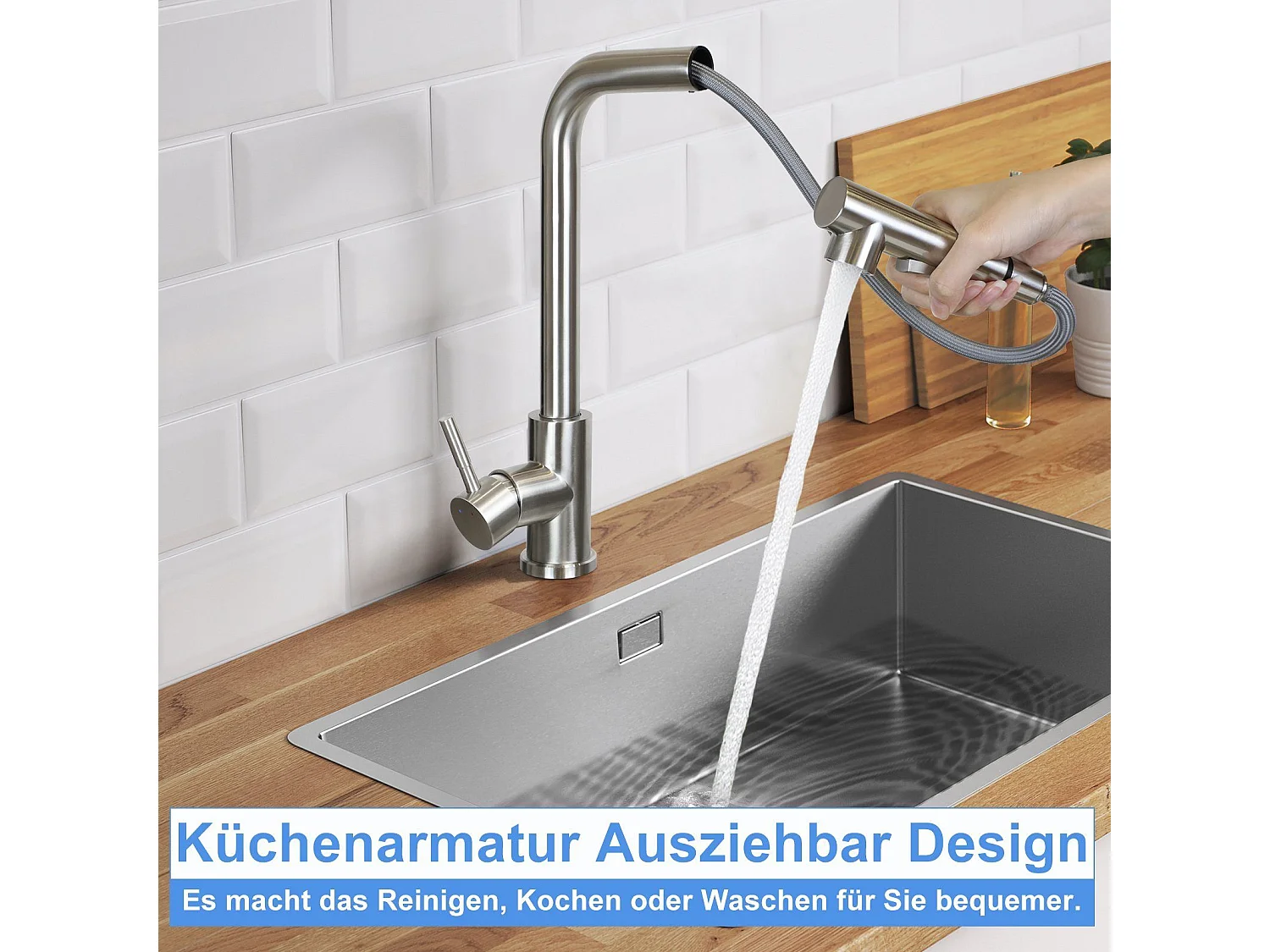 NETTLIFE Waschtischarmatur Waschbeckenarmatur ausziehbar 360° drehbar aus Edelstahl mit 2 Strahlarten