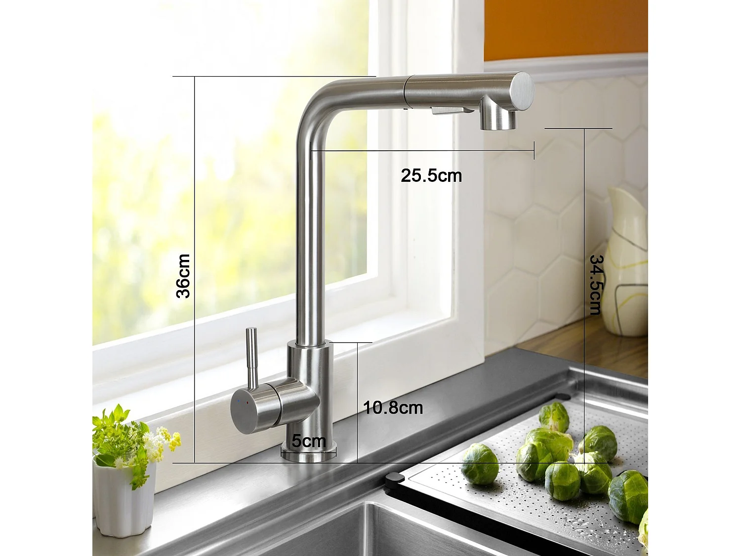 NETTLIFE Bateria umywalkowa Wysuwana bateria umywalkowa Obrotowa 360° Stal nierdzewna z 2 rodzajami strumienia