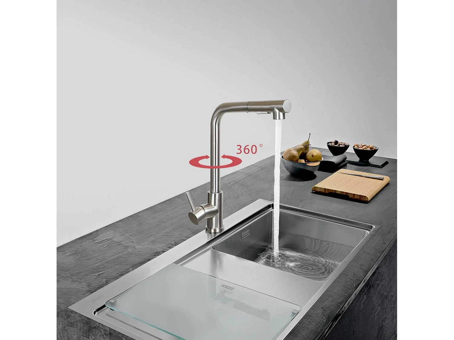 NETTLIFE Bateria umywalkowa Wysuwana bateria umywalkowa Obrotowa 360° Stal nierdzewna z 2 rodzajami strumienia