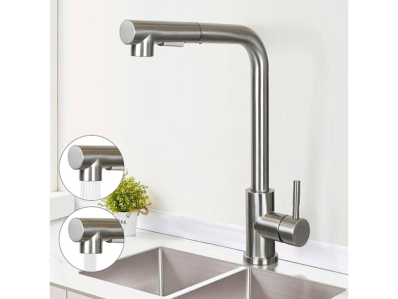 NETTLIFE Bateria umywalkowa Wysuwana bateria umywalkowa Obrotowa 360° Stal nierdzewna z 2 rodzajami strumienia