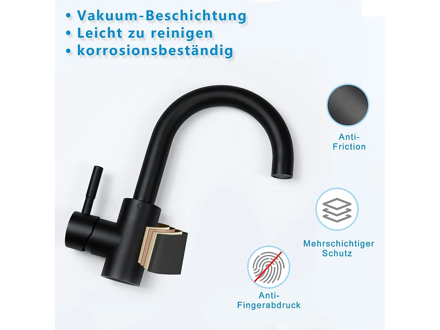 NETTLIFE Wasserhahn Bad Waschtischarmatur Waschbecken - Armatur Schwarz Warm- und Kaltwasserhahn 360° Drehbar Hochdruck Edelstahl