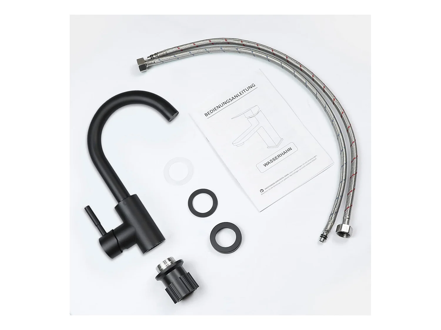 NETTLIFE Wasserhahn Bad Waschtischarmatur Waschbecken - Armatur Schwarz Warm- und Kaltwasserhahn 360° Drehbar Hochdruck Edelstahl