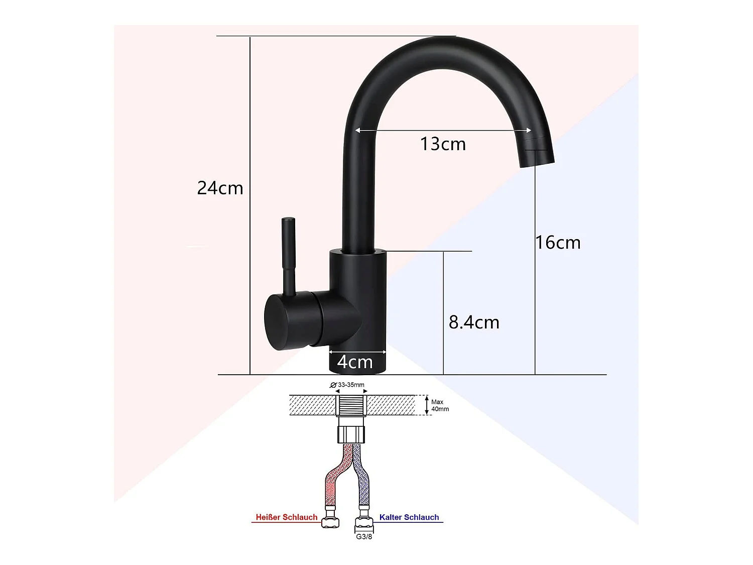 NETTLIFE robinet de cuisine robinet de lavabo de salle de bains robinet de salle de bains en acier inoxydable haute pression
