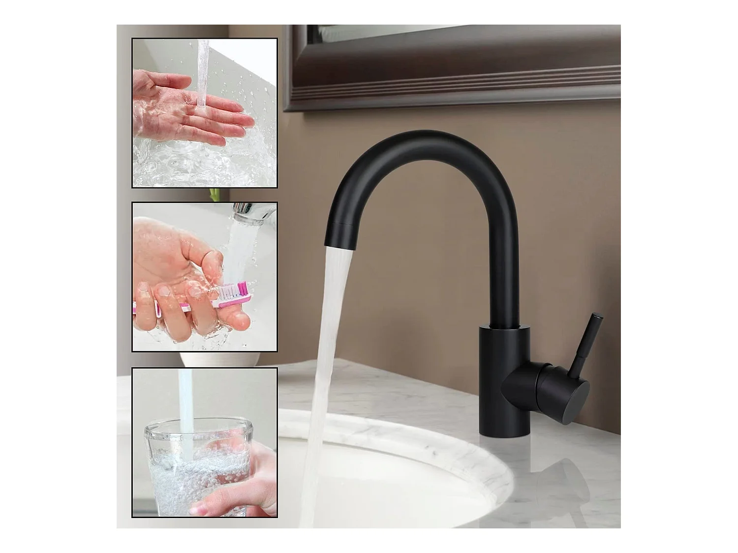 NETTLIFE robinet de cuisine robinet de lavabo de salle de bains robinet de salle de bains en acier inoxydable haute pression