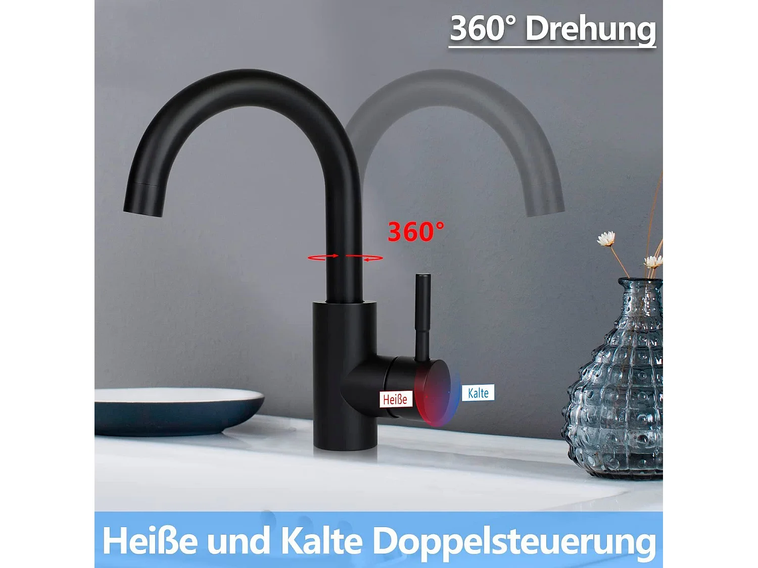 NETTLIFE robinet de cuisine robinet de lavabo de salle de bains robinet de salle de bains en acier inoxydable haute pression