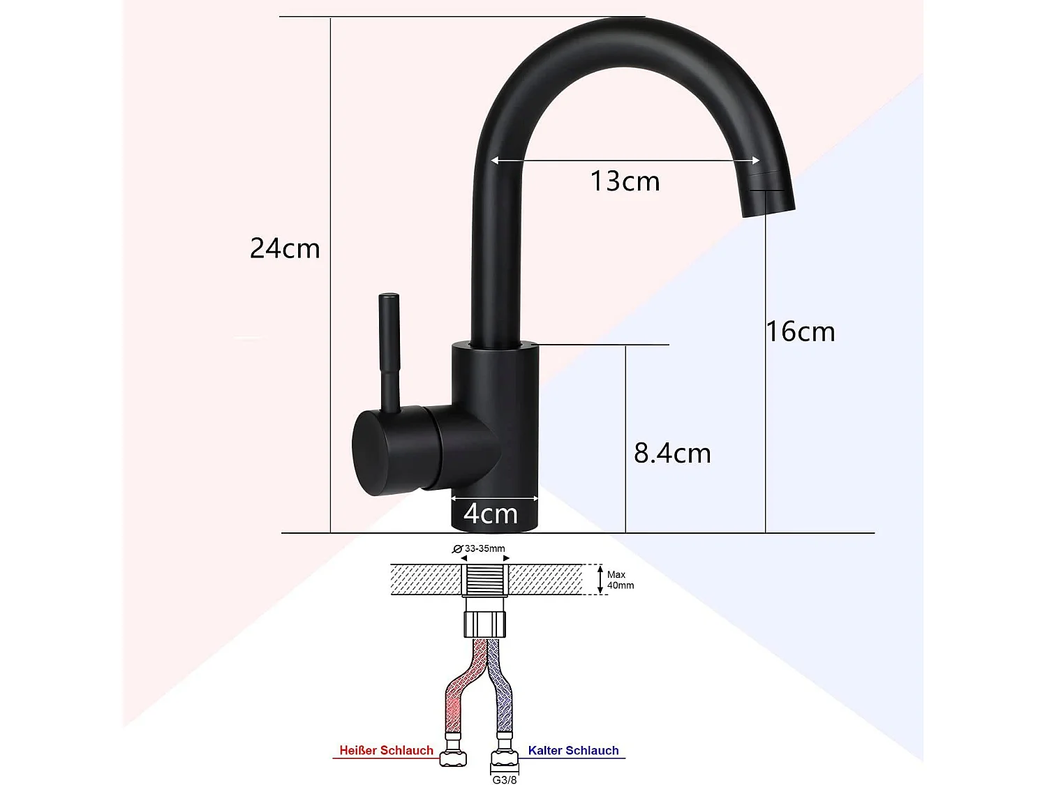 NETTLIFE robinet de cuisine robinet de lavabo de salle de bains robinet de salle de bains en acier inoxydable haute pression