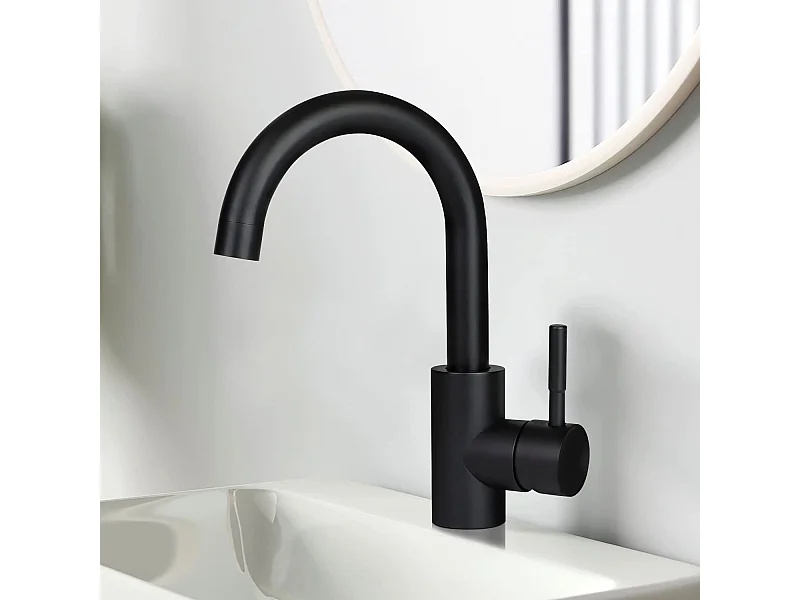 NETTLIFE Wasserhahn Bad Waschtischarmatur Waschbecken - Armatur Schwarz Warm- und Kaltwasserhahn 360° Drehbar Hochdruck Edelstahl