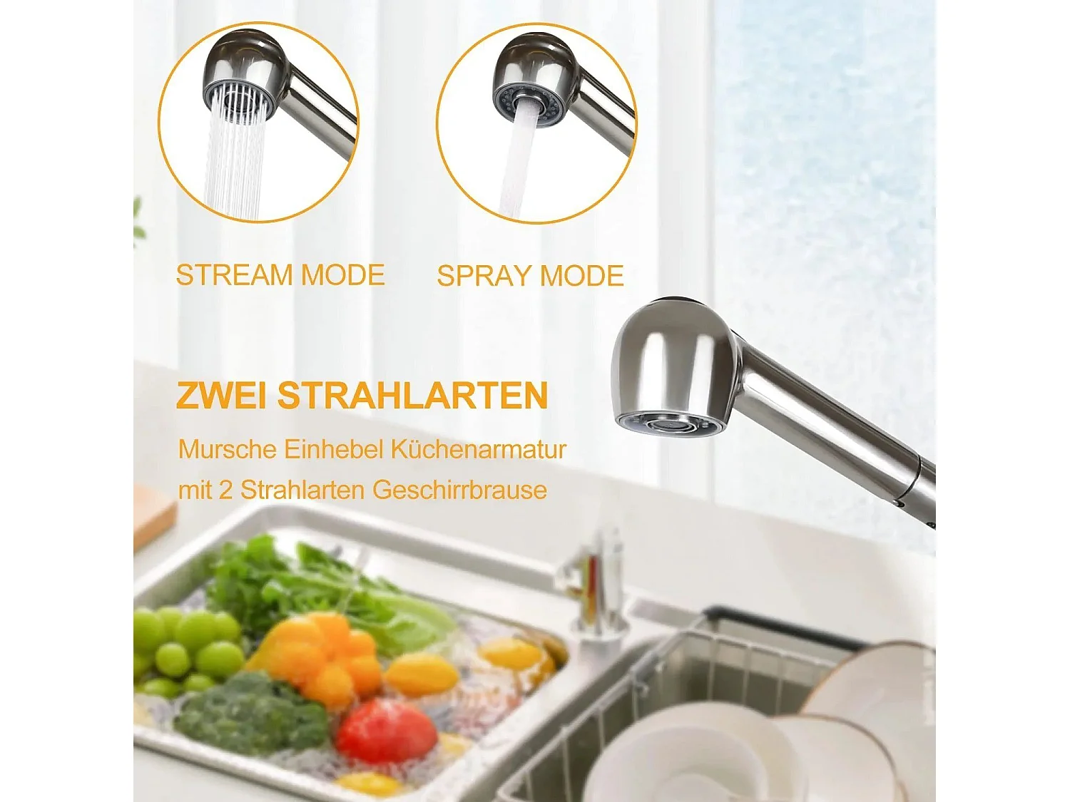 NETTLIFE Hochdruck ausziehbarer Küchenarmatur 360° drehbarer Spültischarmatur